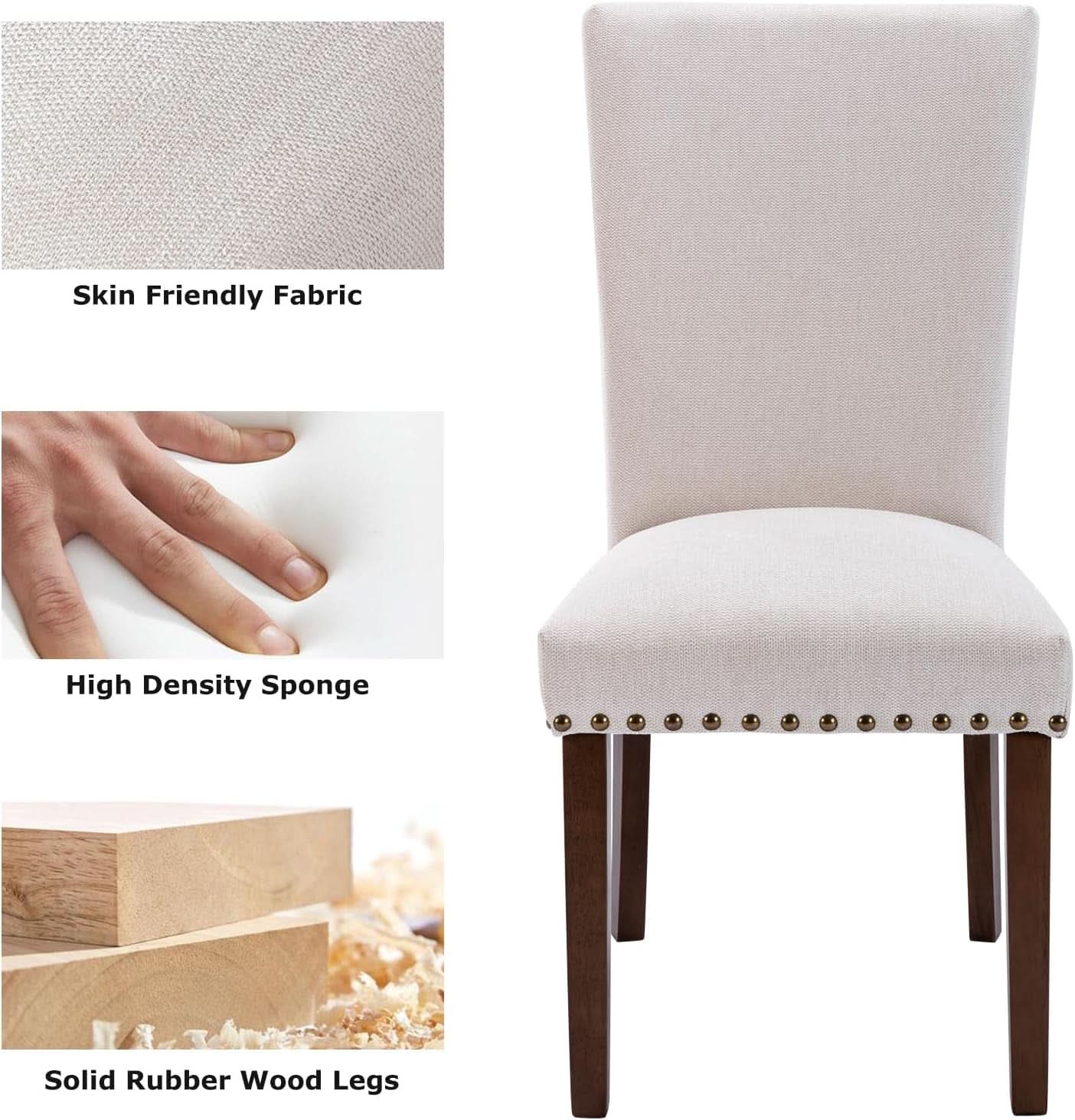 Beige Linen Upholstered High Back Counterheight Chairs