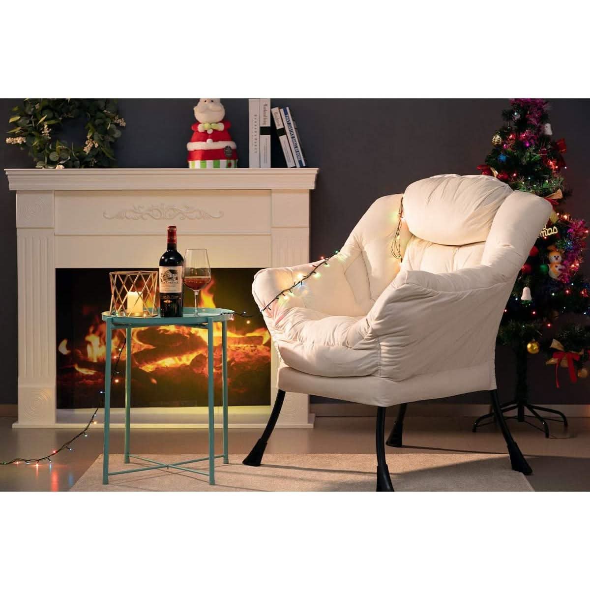 Beige Lounge Chair With Armrests And Pocket For Living Room