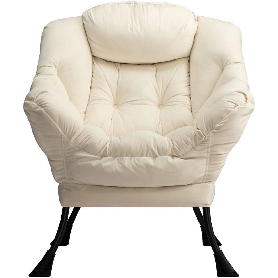 Beige Lounge Chair With Armrests And Pocket For Living Room