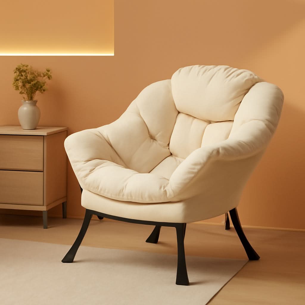 Beige Lounge Chair With Armrests And Pocket For Living Room