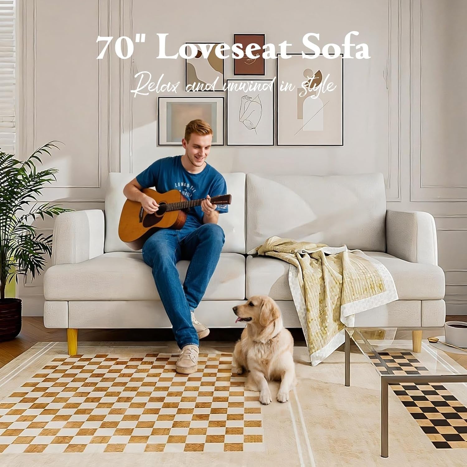 Beige Loveseat Sofa with USB Ports for Comfort