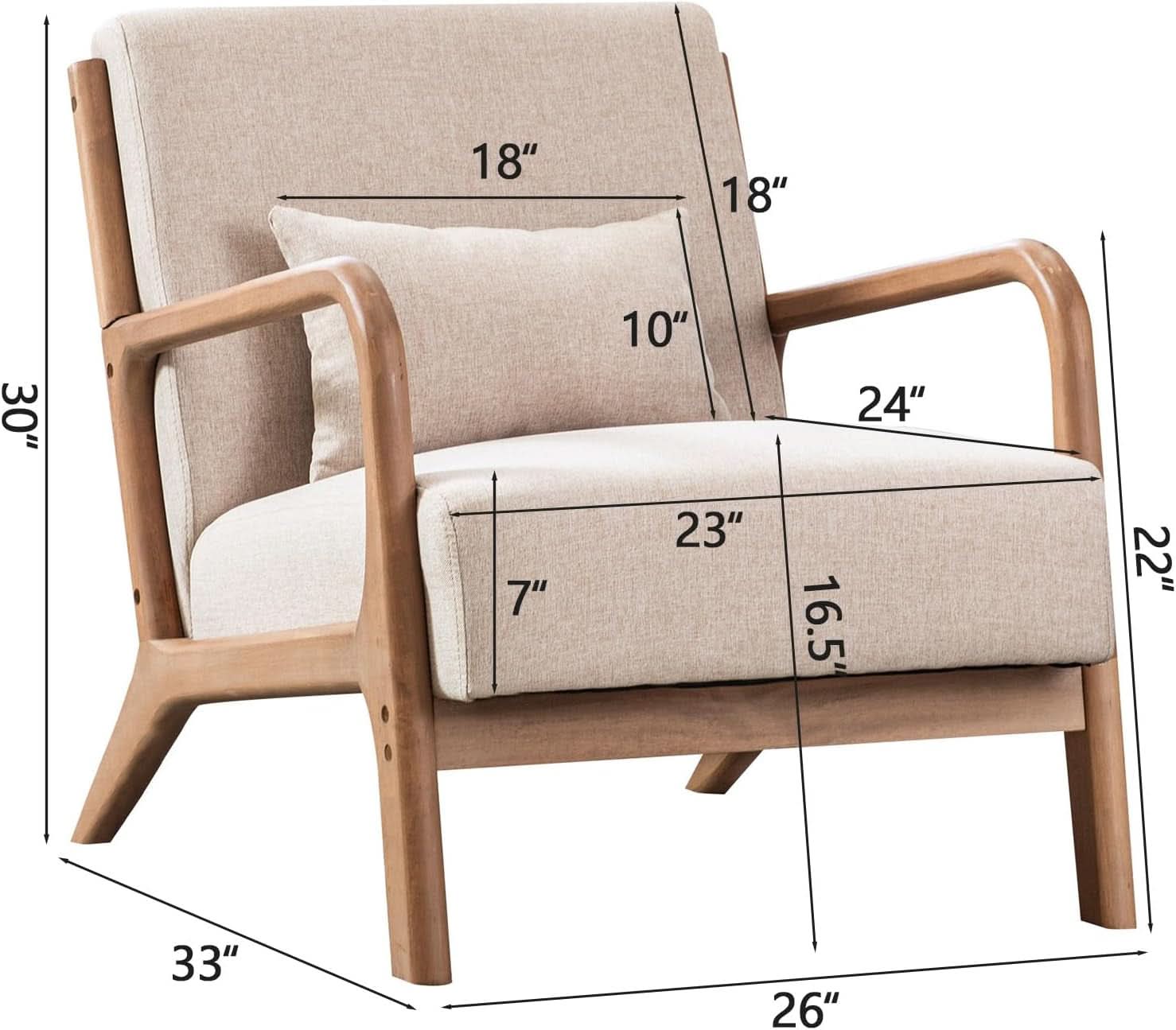 Beige Luxuriously Upholstered Mid Century Modern Chair