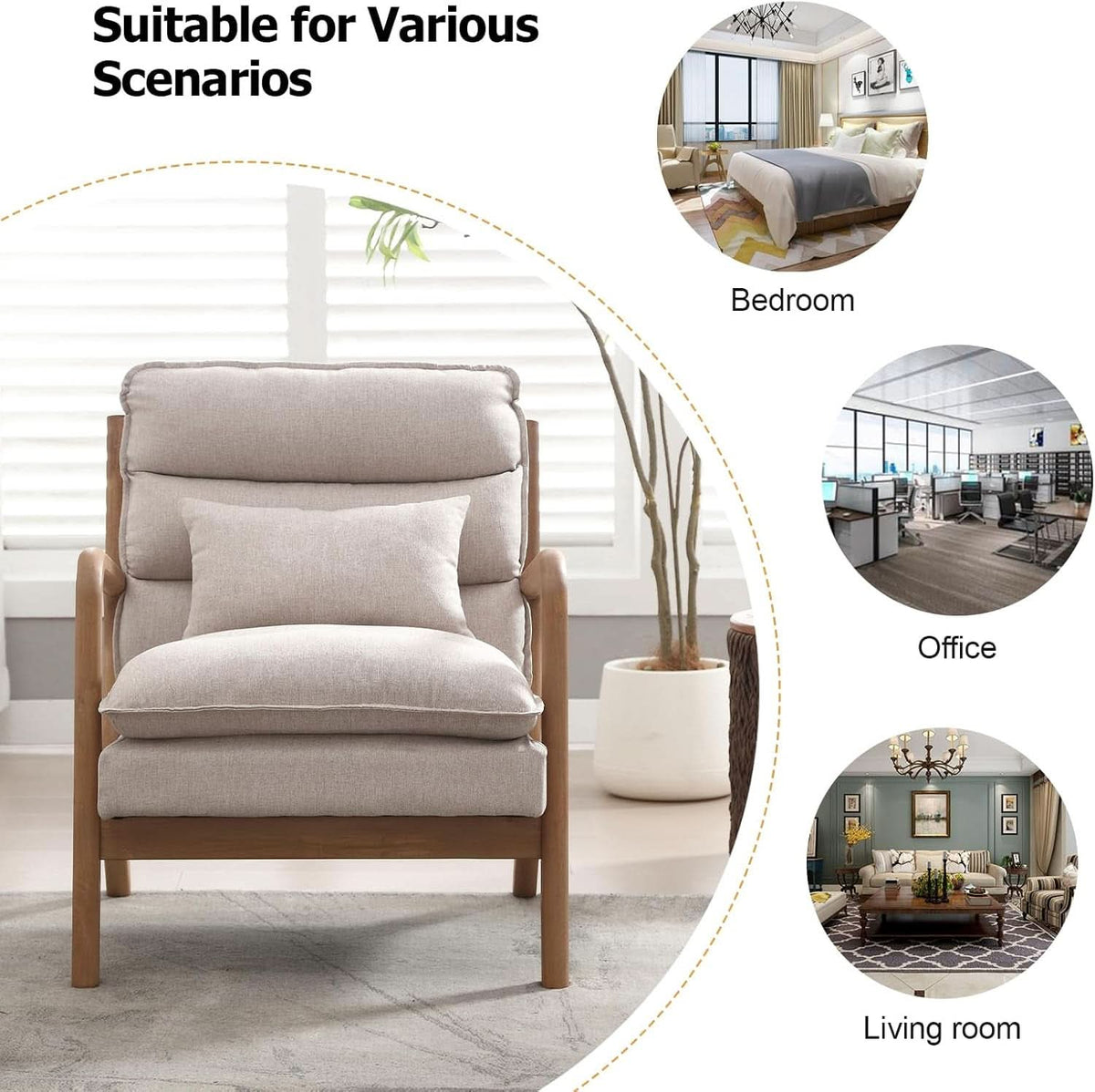 Beige Mid Century Modern Upholstered Accent Armchair