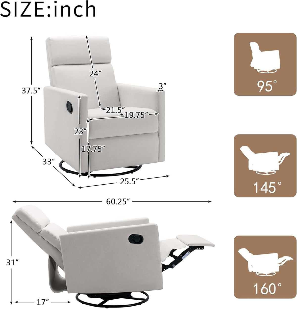 Beige Mid Century Recliner Chair With Thick Cushion
