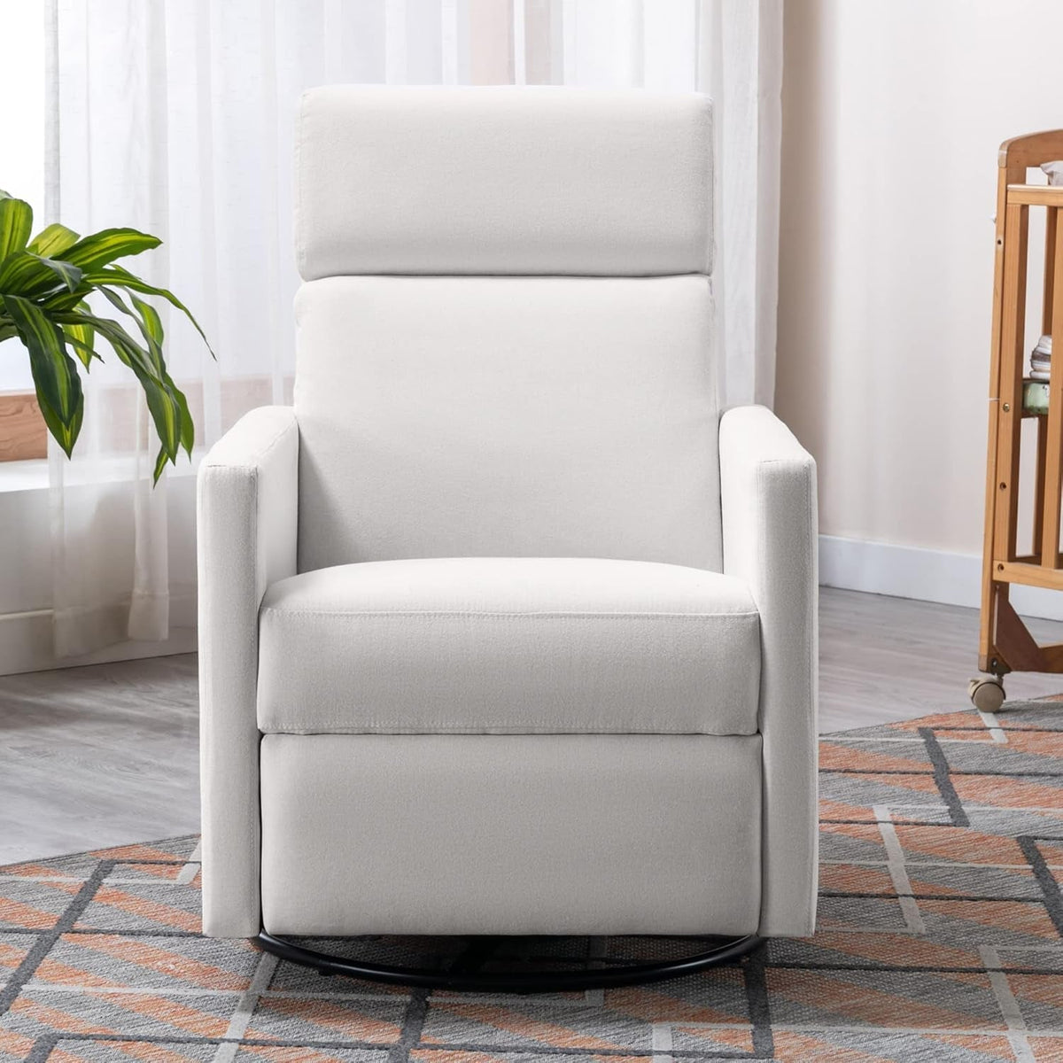 Beige Mid Century Recliner Chair With Thick Cushion