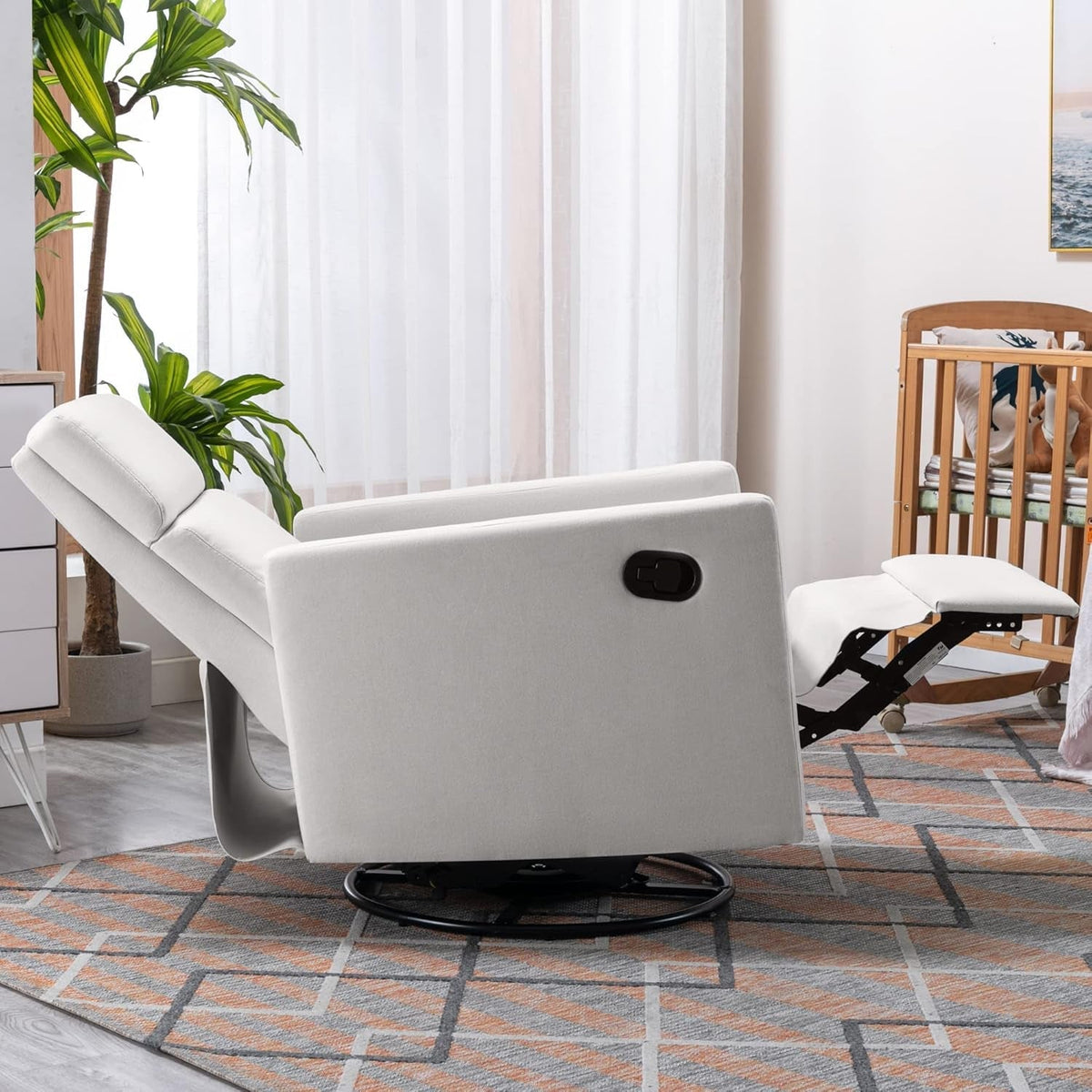 Beige Mid Century Recliner Chair With Thick Cushion