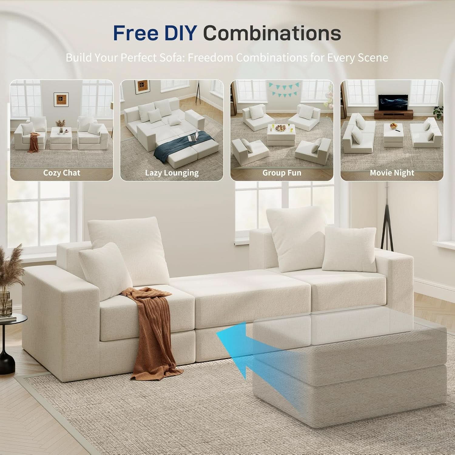 Beige Modular Sectional Sofa With Reversible Chaise