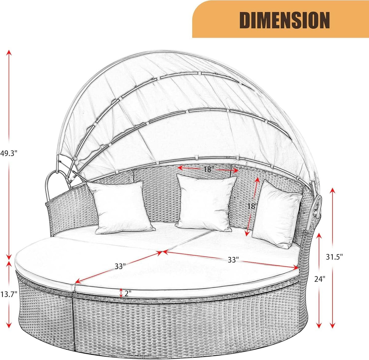 Beige Outdoor Daybed With Retractable Canopy And Comfort