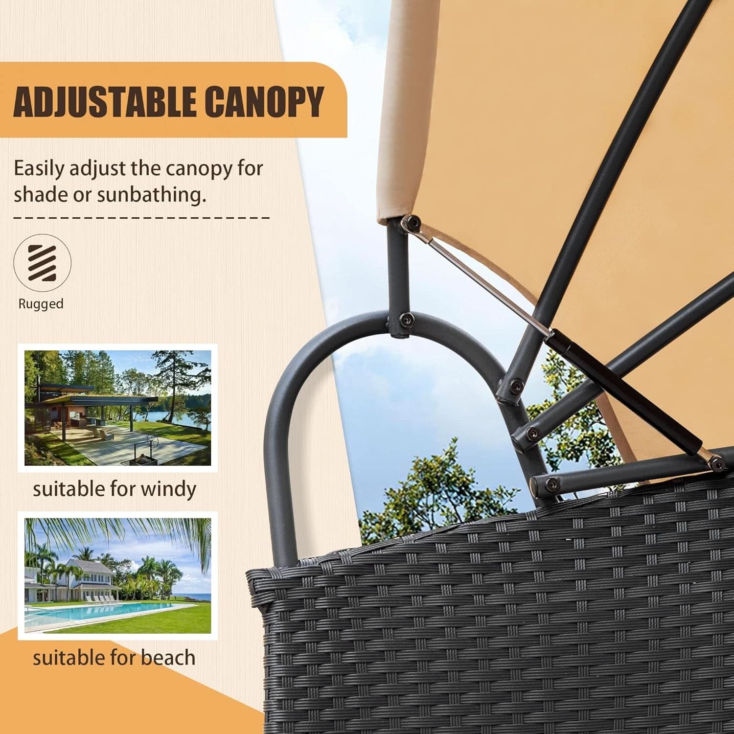 Beige Outdoor Daybed With Retractable Canopy And Comfort