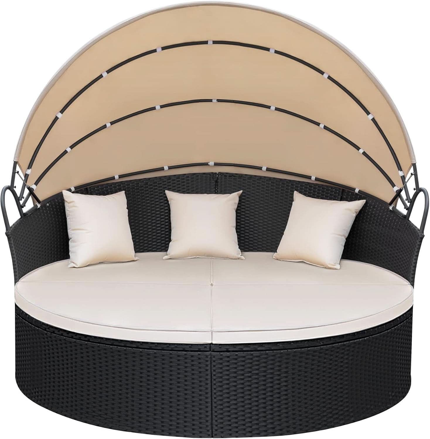 Beige Outdoor Daybed With Retractable Canopy And Comfort
