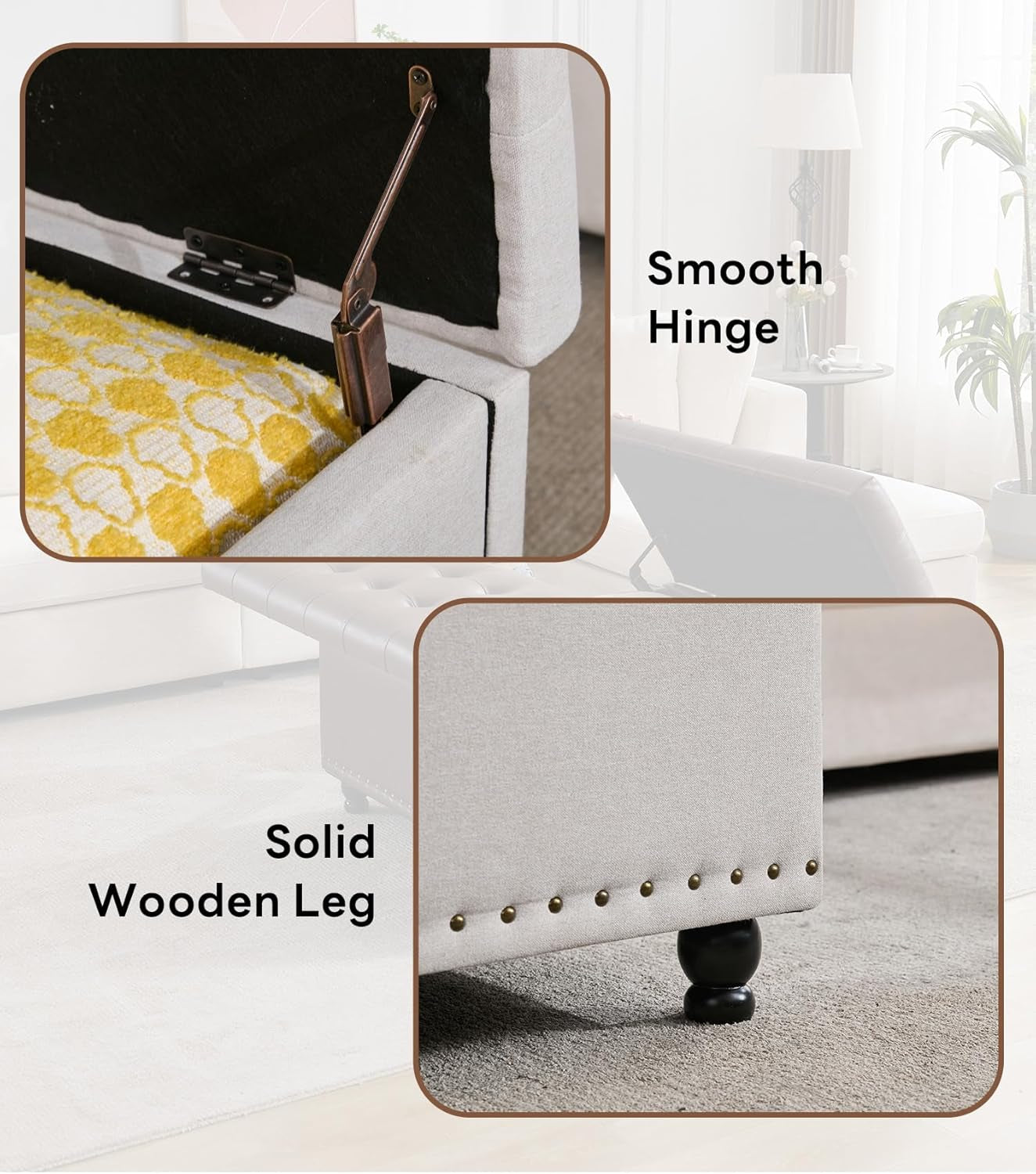 Beige Oversized Storage Ottoman Featuring Lift Top