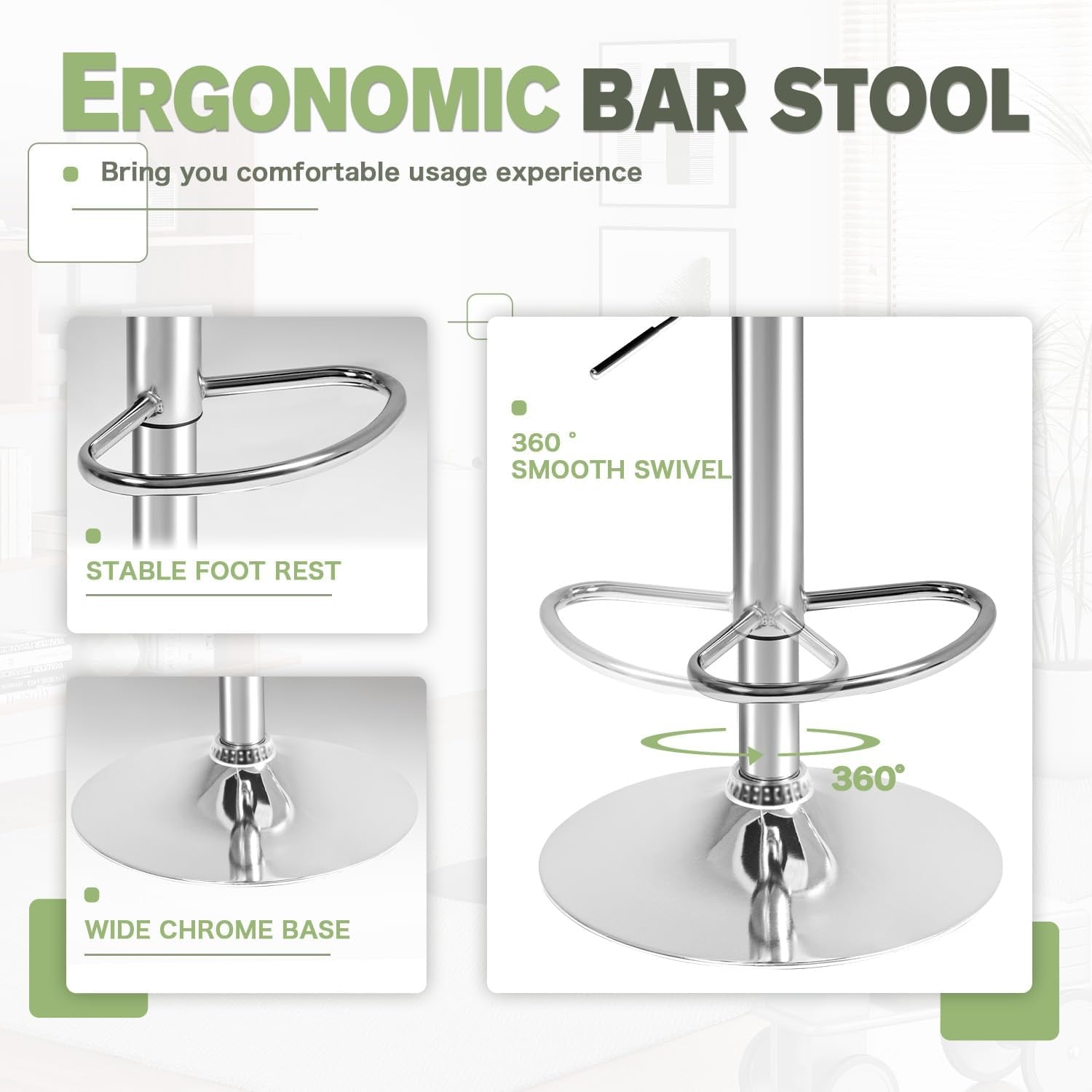 Beige PU Leather Bar Stools Set Of 2 Swivel Adjustable