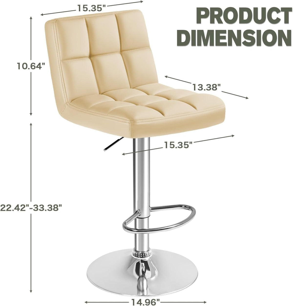 Beige PU Leather Bar Stools Set Of 2 Swivel Adjustable