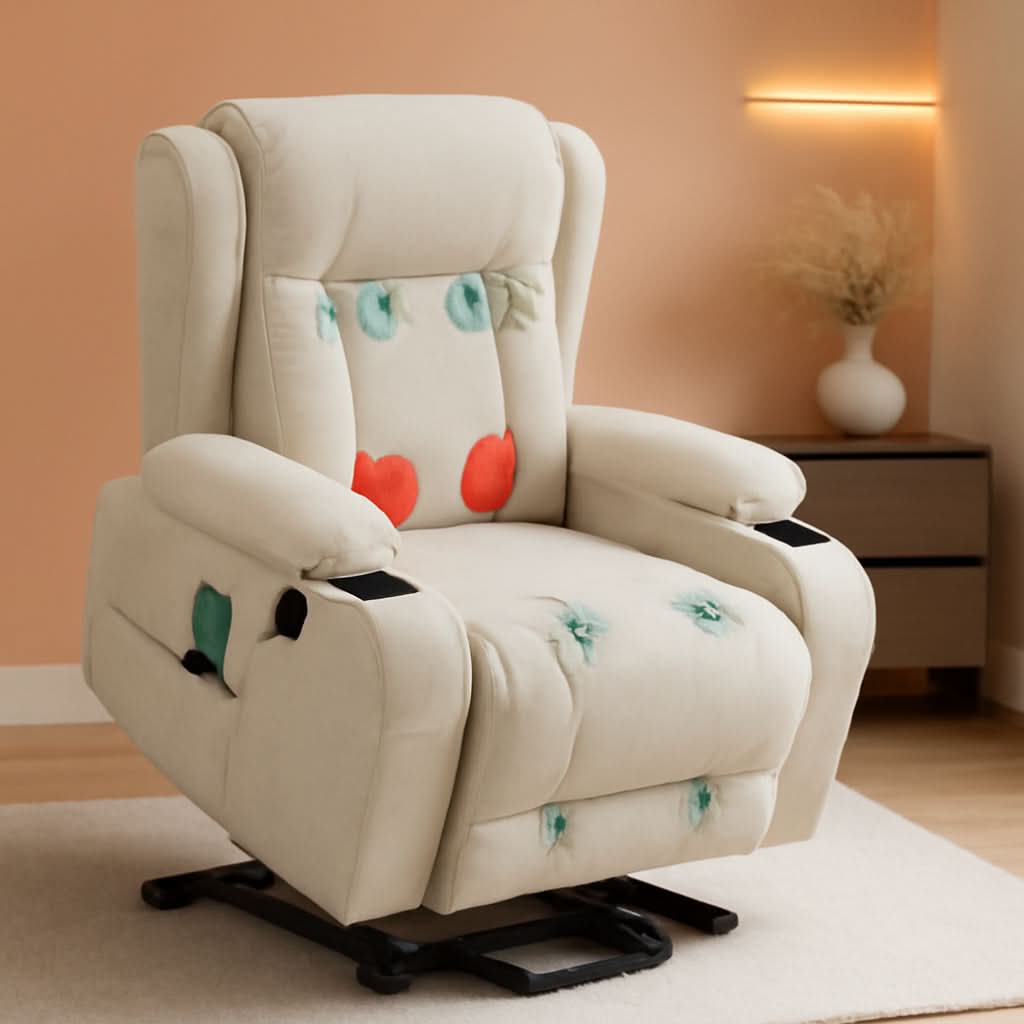 Beige PU Leather Power Lift Recliner With Massage And Heat
