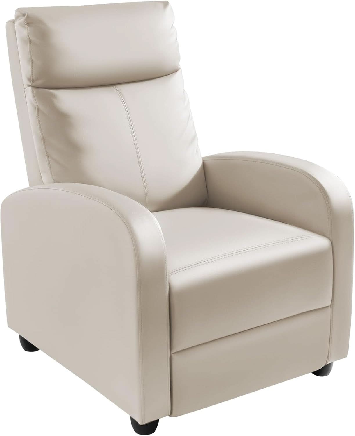 Beige PU Leather Recliner Chair With Lumbar Support And Adjustable Recline