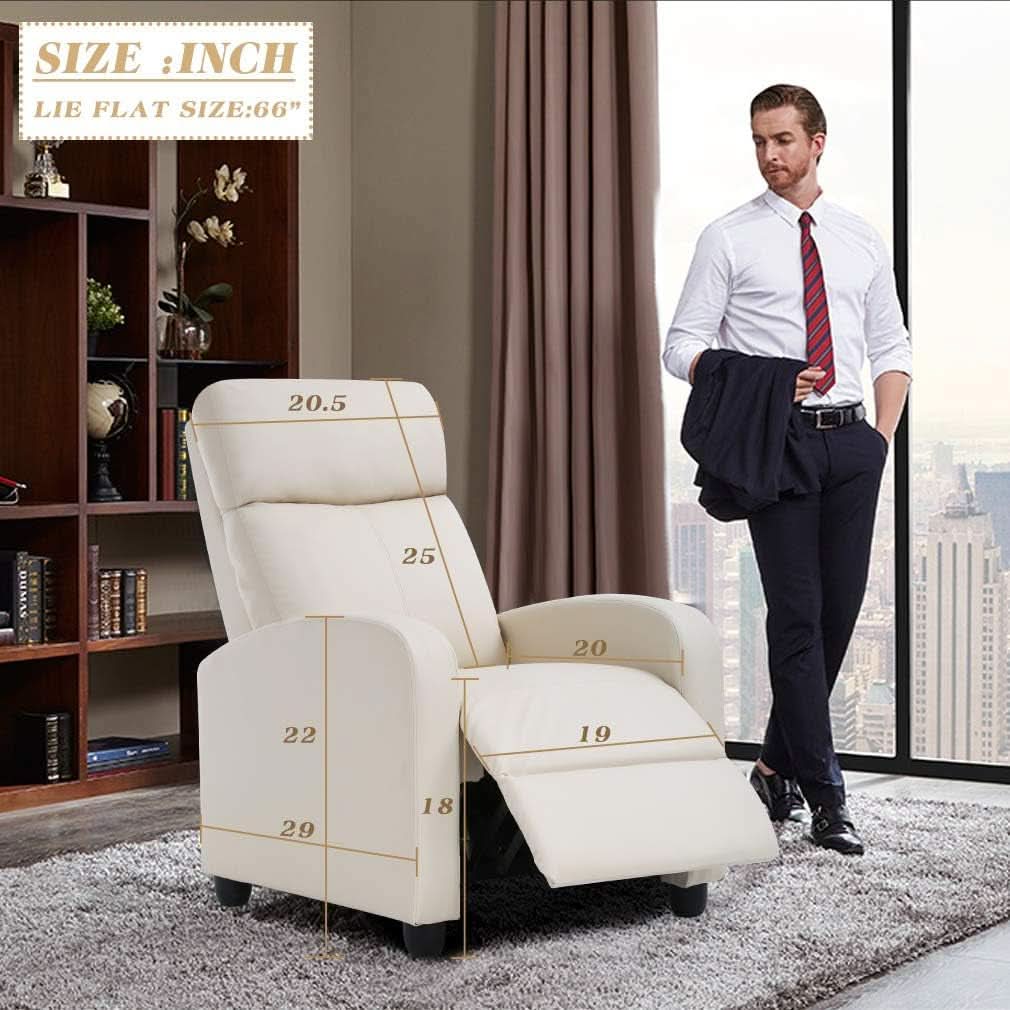 Beige PU Leather Recliner Chair With Padded Seat Back