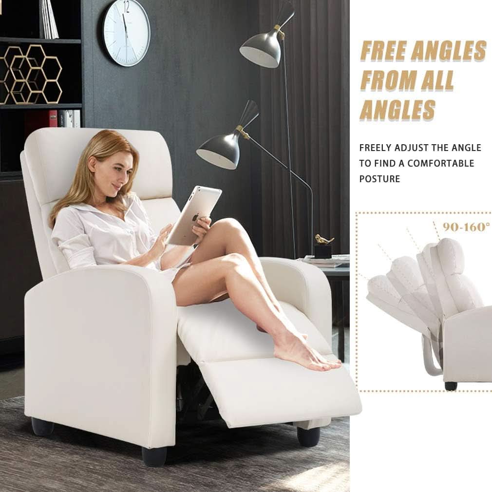 Beige PU Leather Recliner Chair With Padded Seat Back