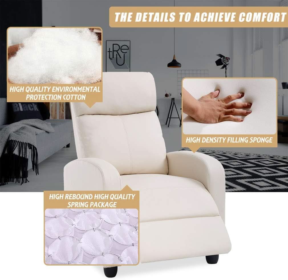 Beige PU Leather Recliner Chair With Padded Seat Back