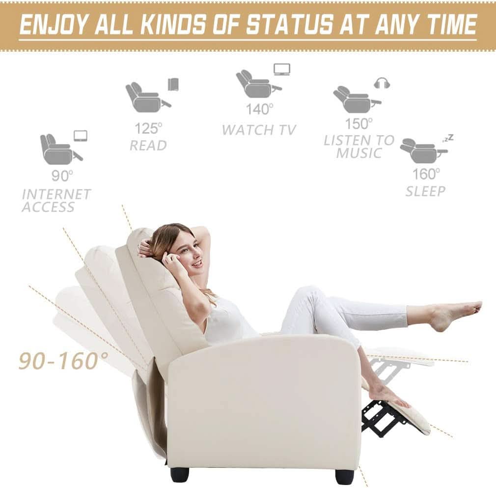 Beige PU Leather Recliner Chair With Padded Seat Back