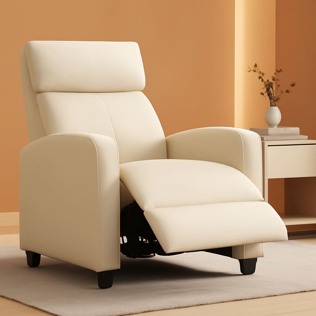Beige PU Leather Recliner Chair With Padded Seat Back