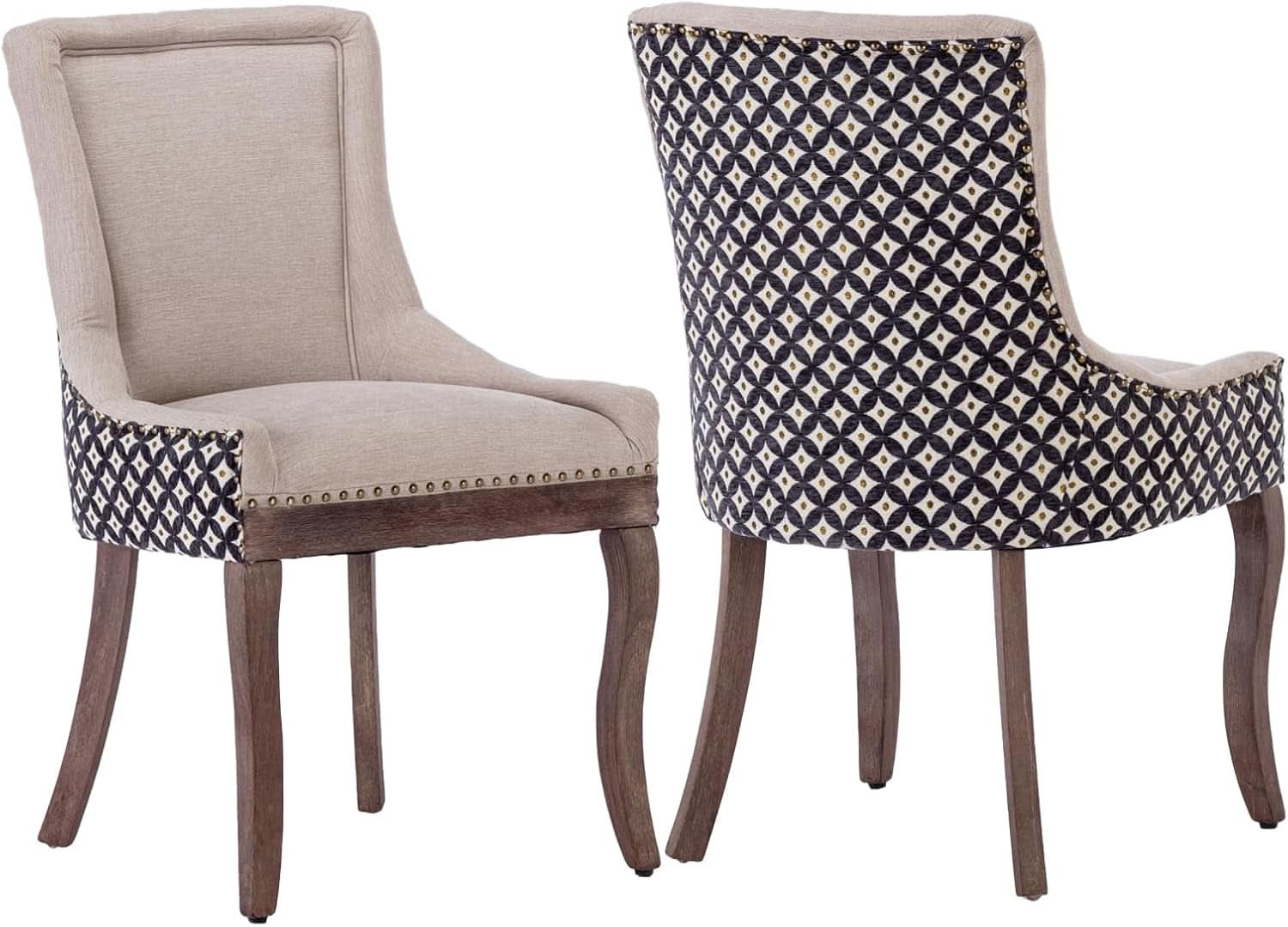 Beige Patterned Modern High Back Dining Chairs Set