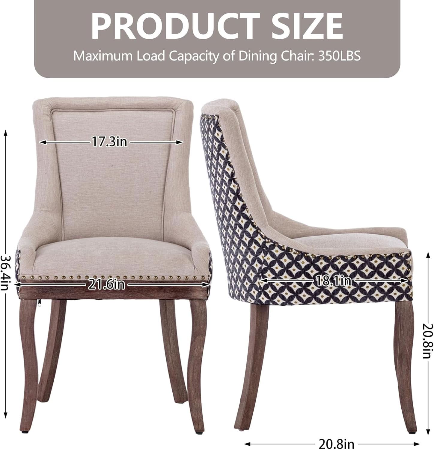 Beige Patterned Modern High Back Dining Chairs Set