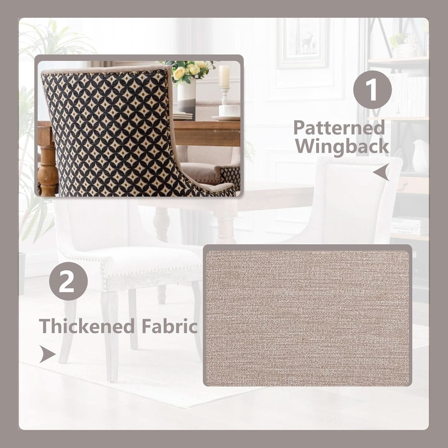 Beige Patterned Modern High Back Dining Chairs Set