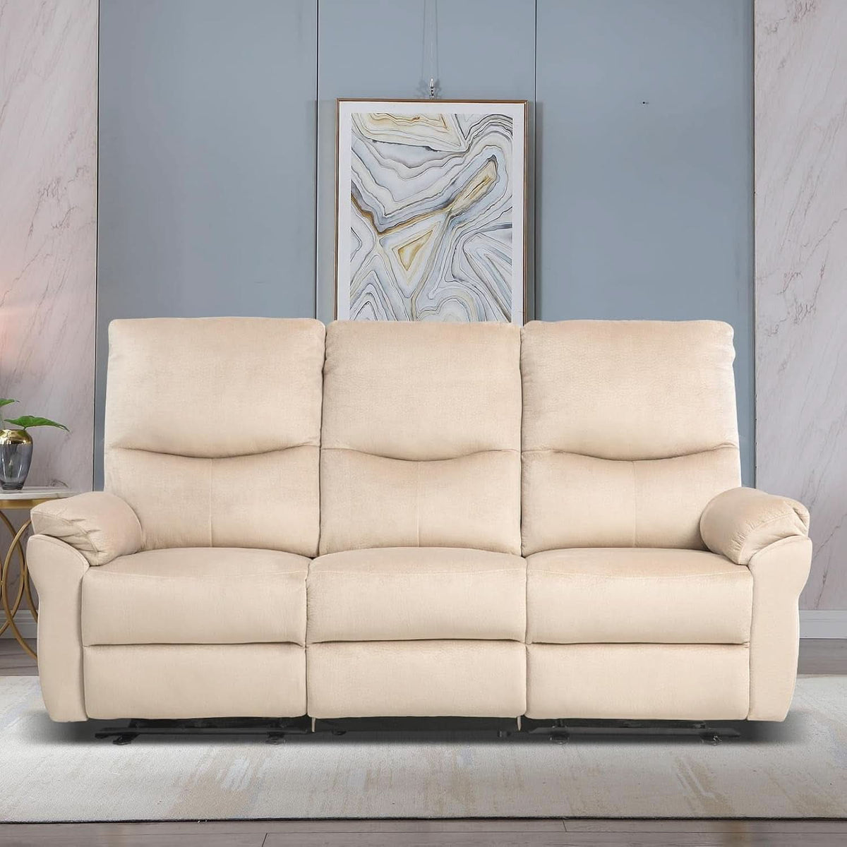 Beige Power Reclining Sofa For Living Room Comfort