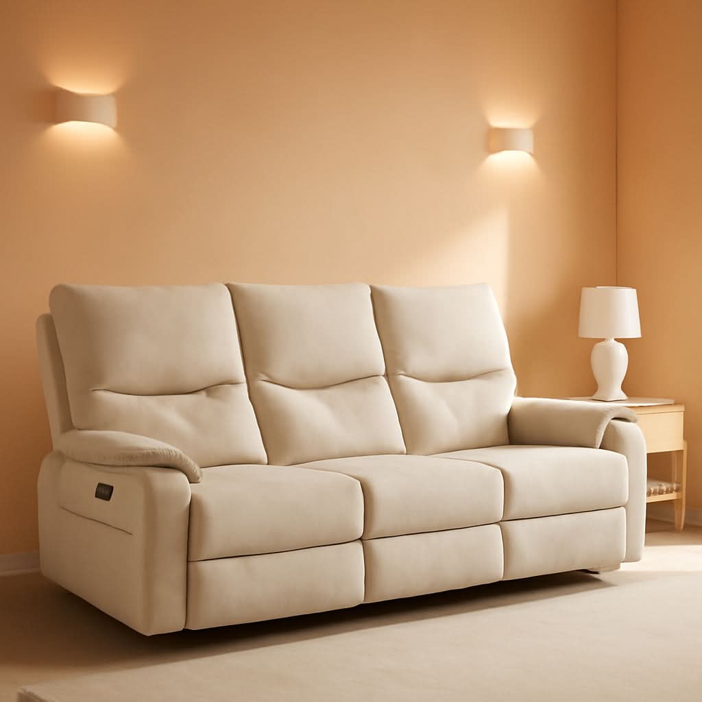 Beige Power Reclining Sofa For Living Room Comfort