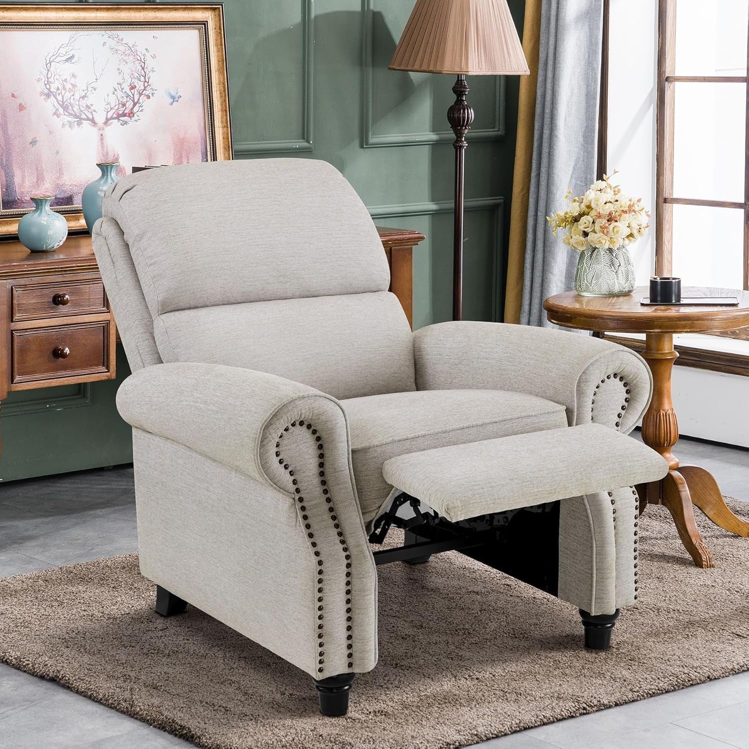 Beige Pushback Recliner Chair For Living Room Office