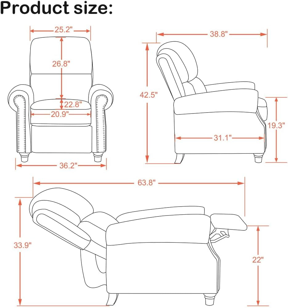 Beige Pushback Recliner Chair For Living Room Office