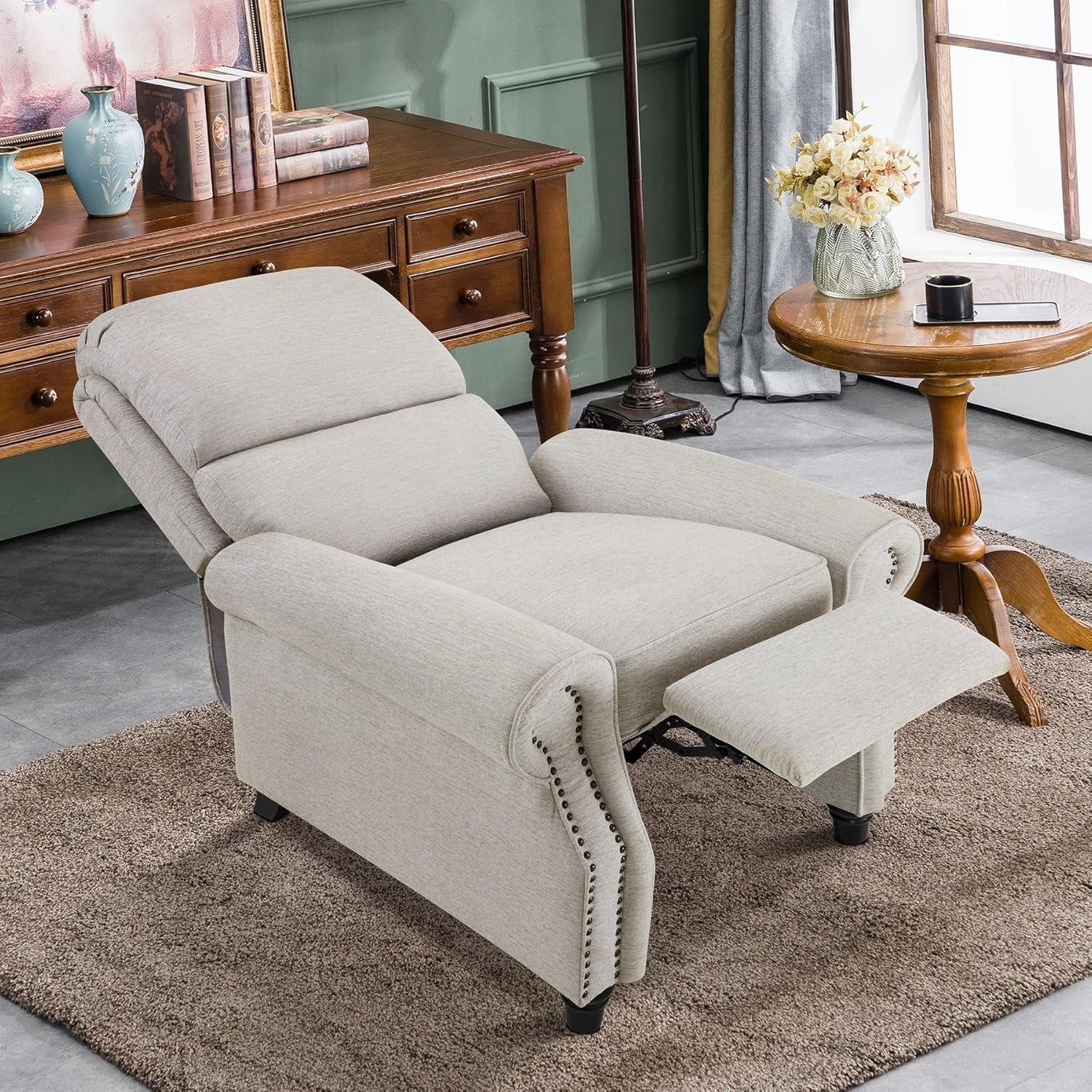 Beige Pushback Recliner Chair For Living Room Office