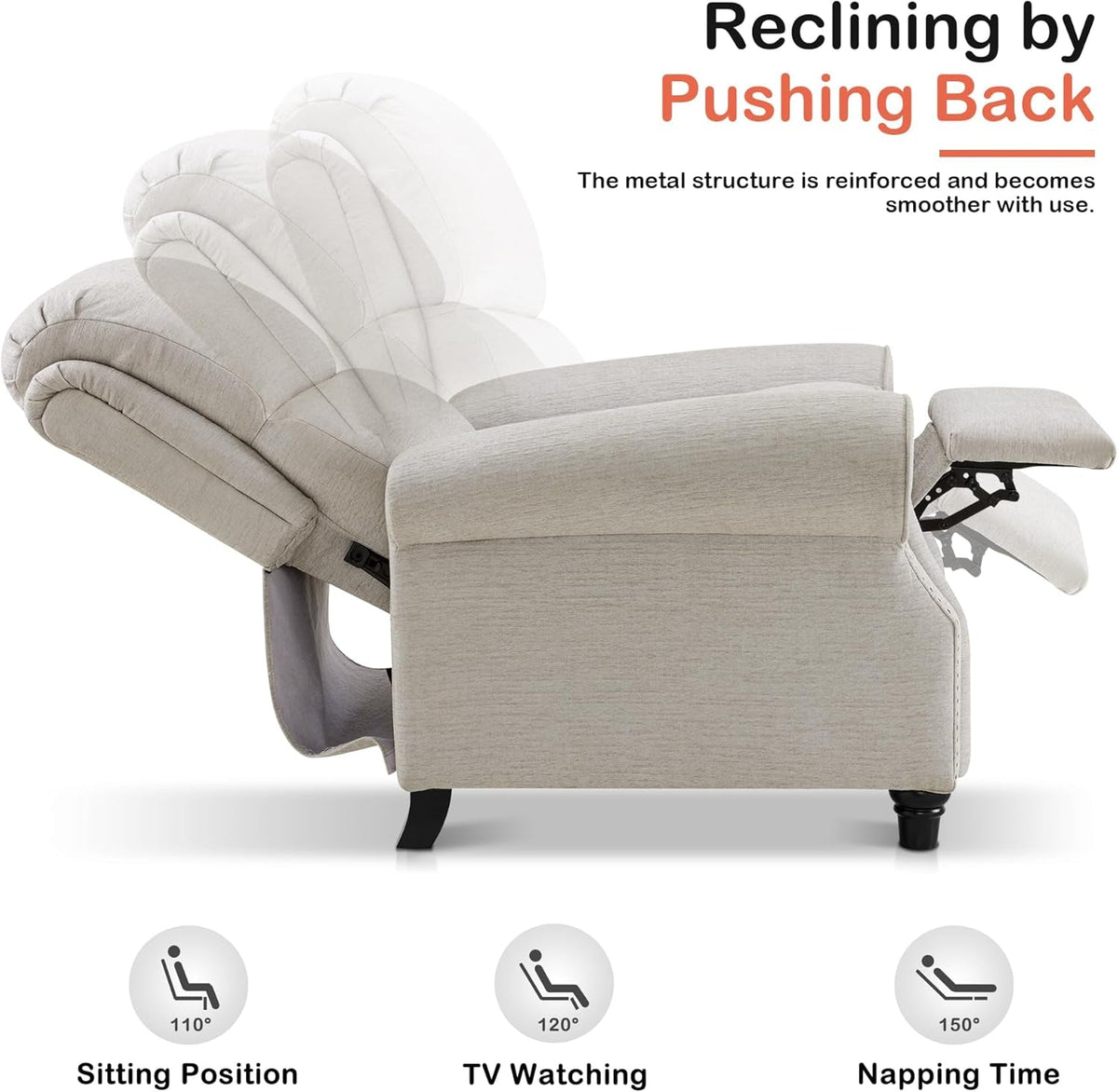 Beige Pushback Recliner Chair For Living Room Office