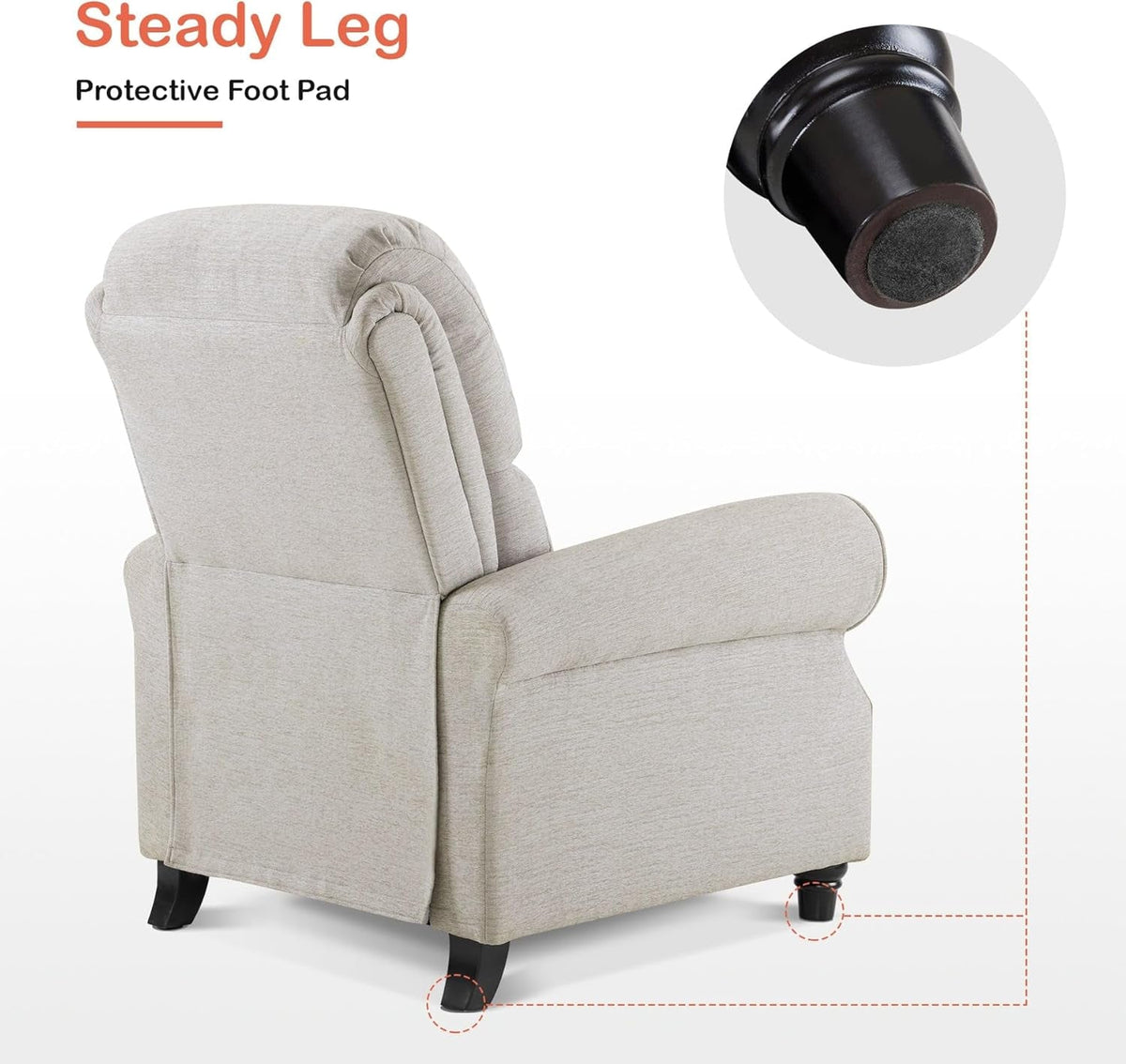 Beige Pushback Recliner Chair For Living Room Office