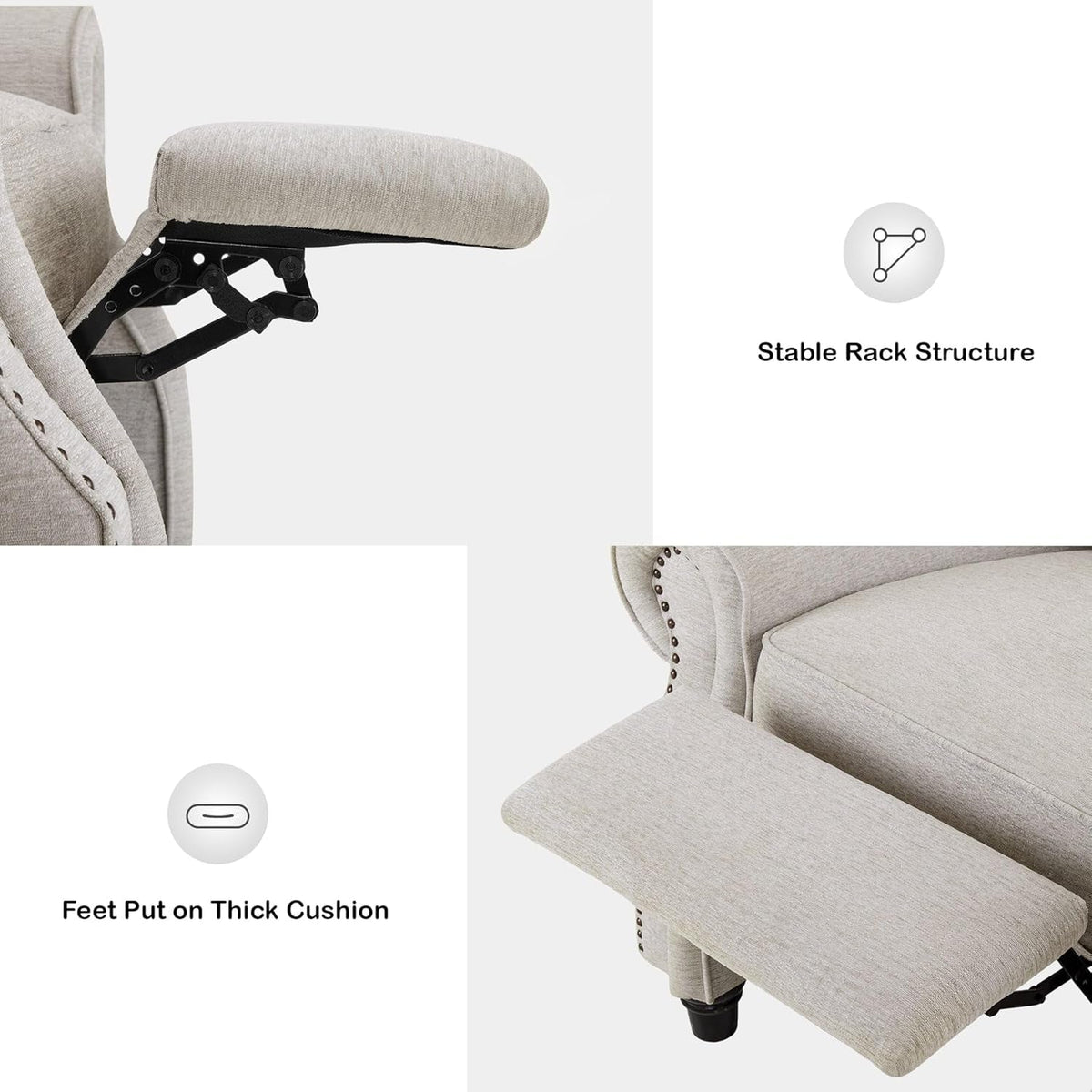 Beige Pushback Recliner Chair For Living Room Office