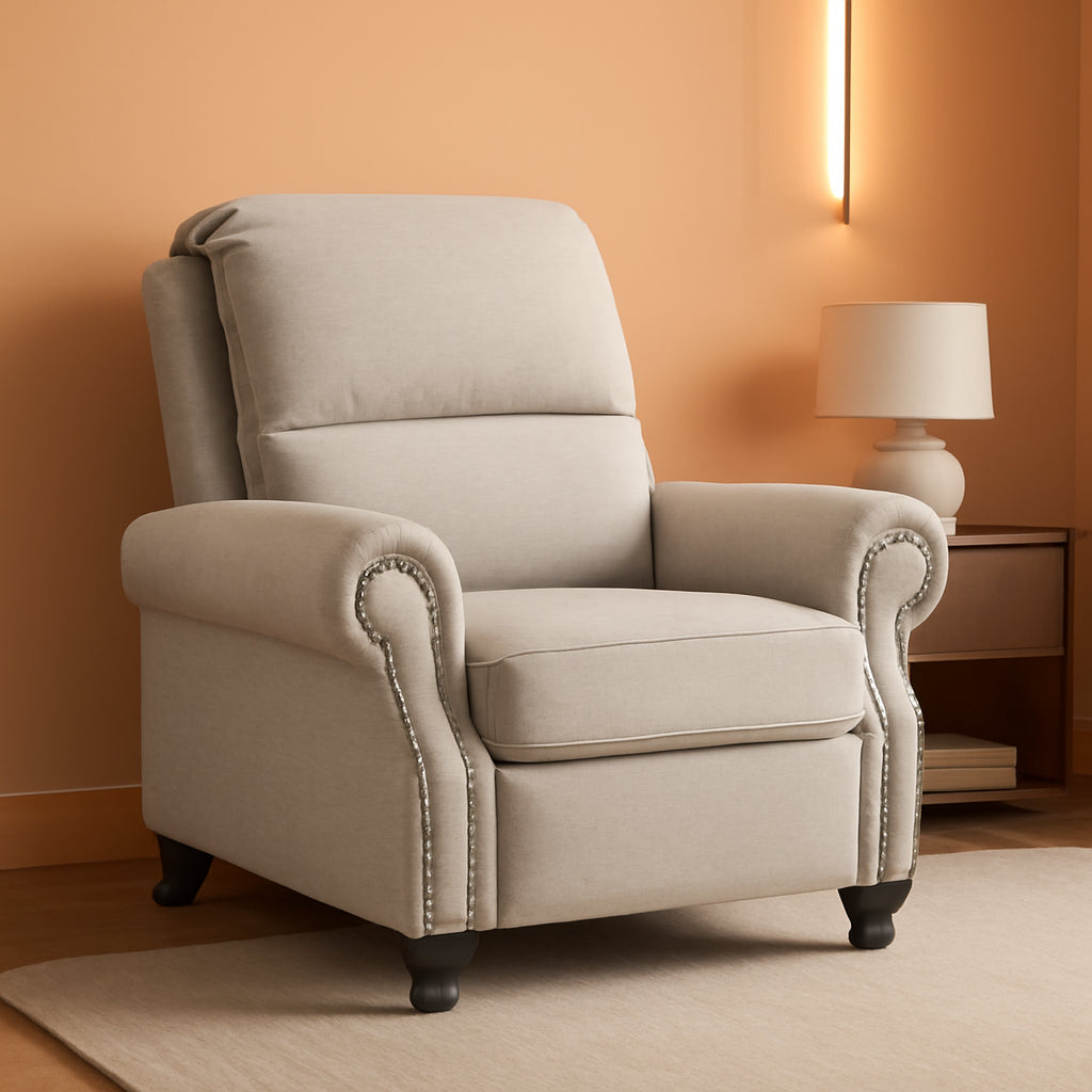 Beige Pushback Recliner Chair For Living Room Office