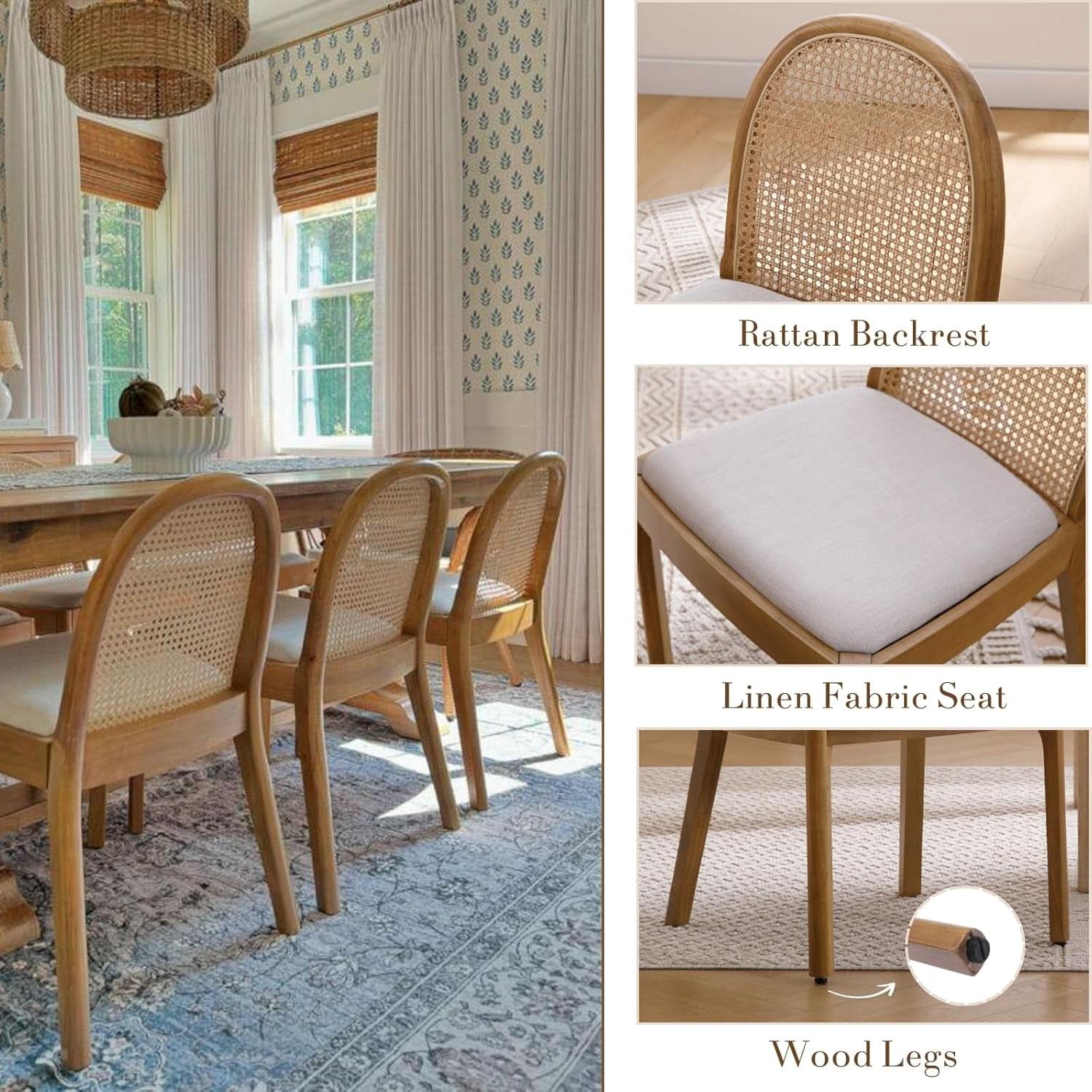 Beige Rattan Dining Chairs Featuring Contemporary Wood