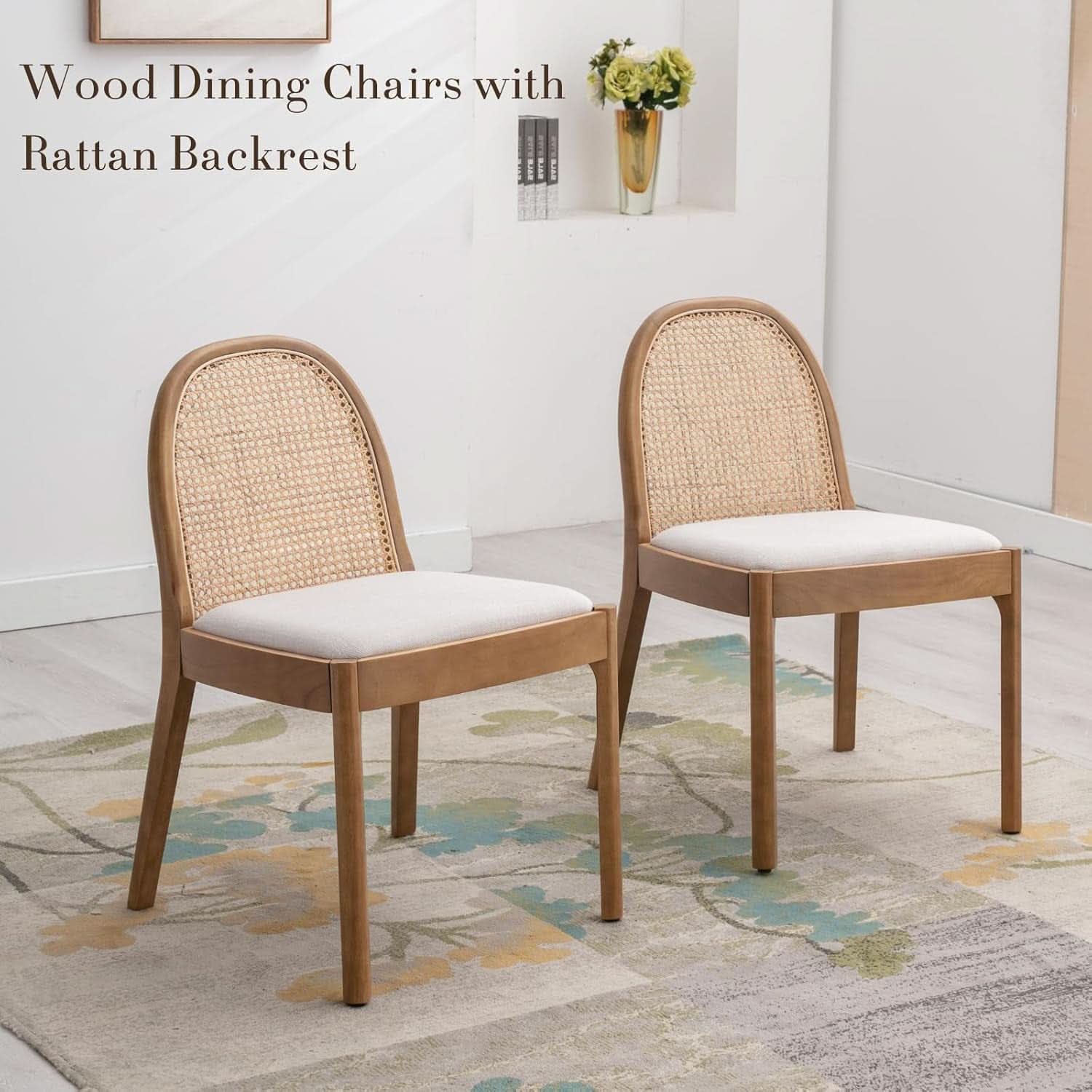 Beige Rattan Dining Chairs Featuring Contemporary Wood