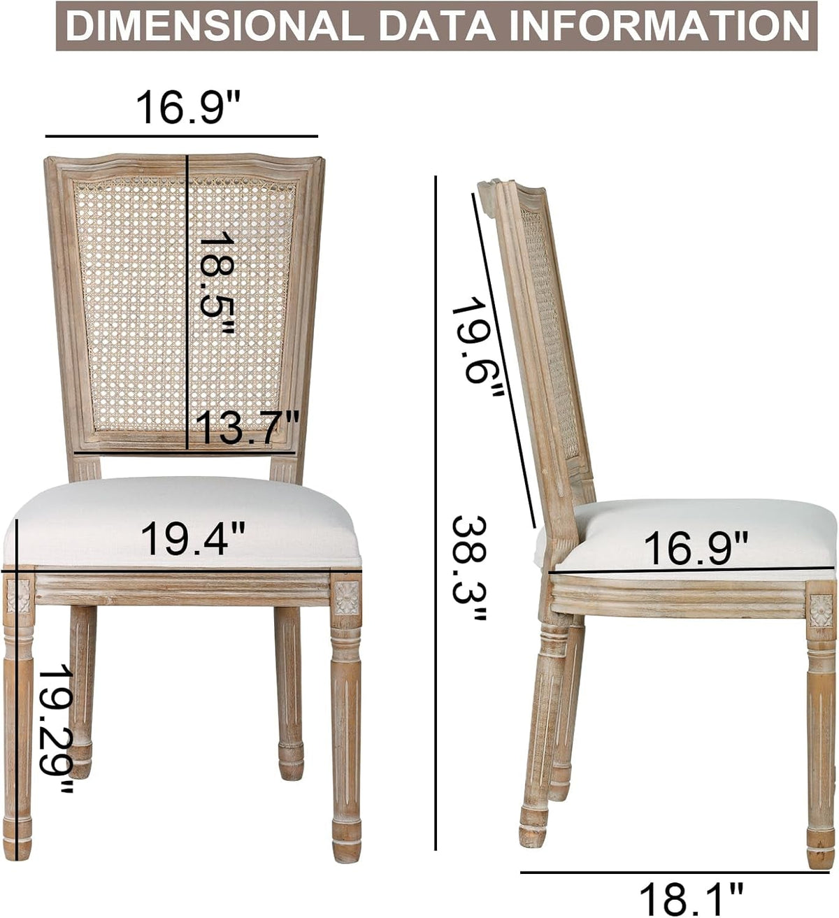 Beige Rattan Dining Chairs Set Of 2 With Solid Wood Legs