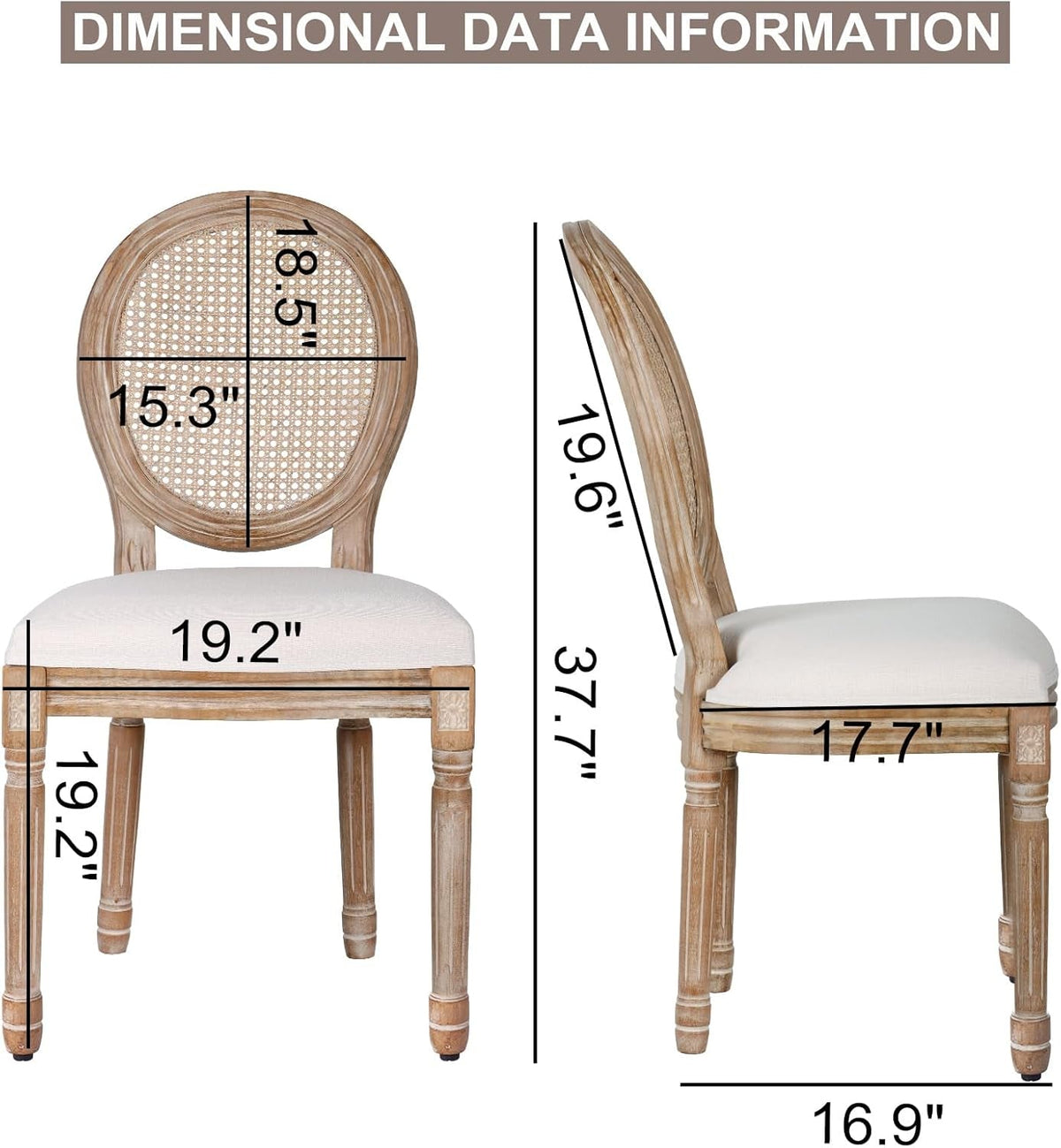 Beige Rattan Dining Chairs Set Of 2 With Solid Wood Legs
