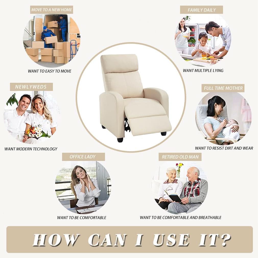 Beige Recliner Chair For Living Room Home Theater Seating