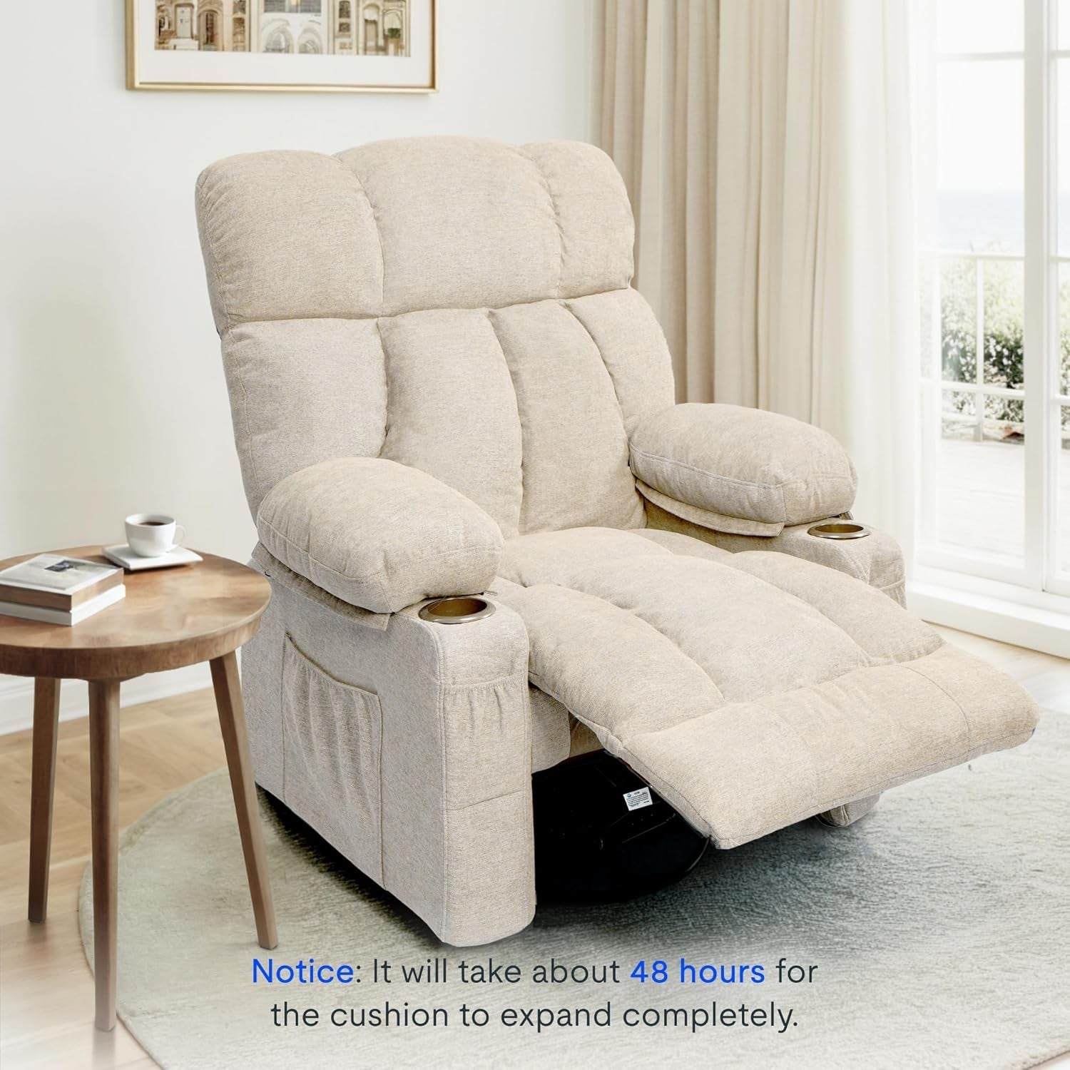 Beige Rocker Recliner Chair With Massage 360 Degree Swivel