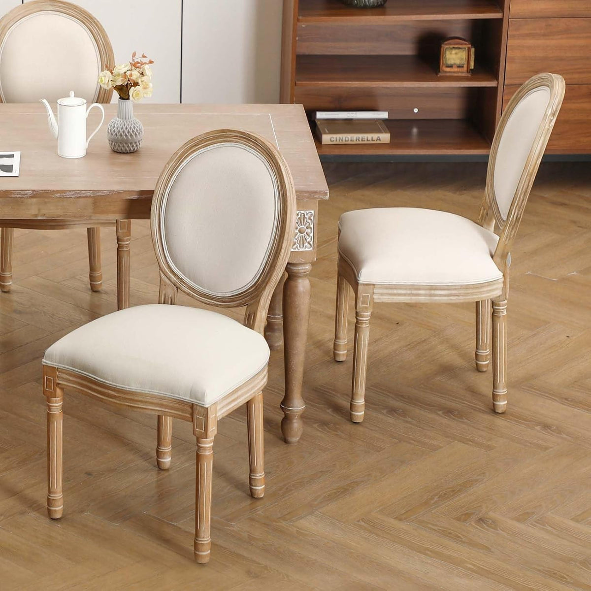 Beige Round Back Upholstered Dining Chairs Set Of 2