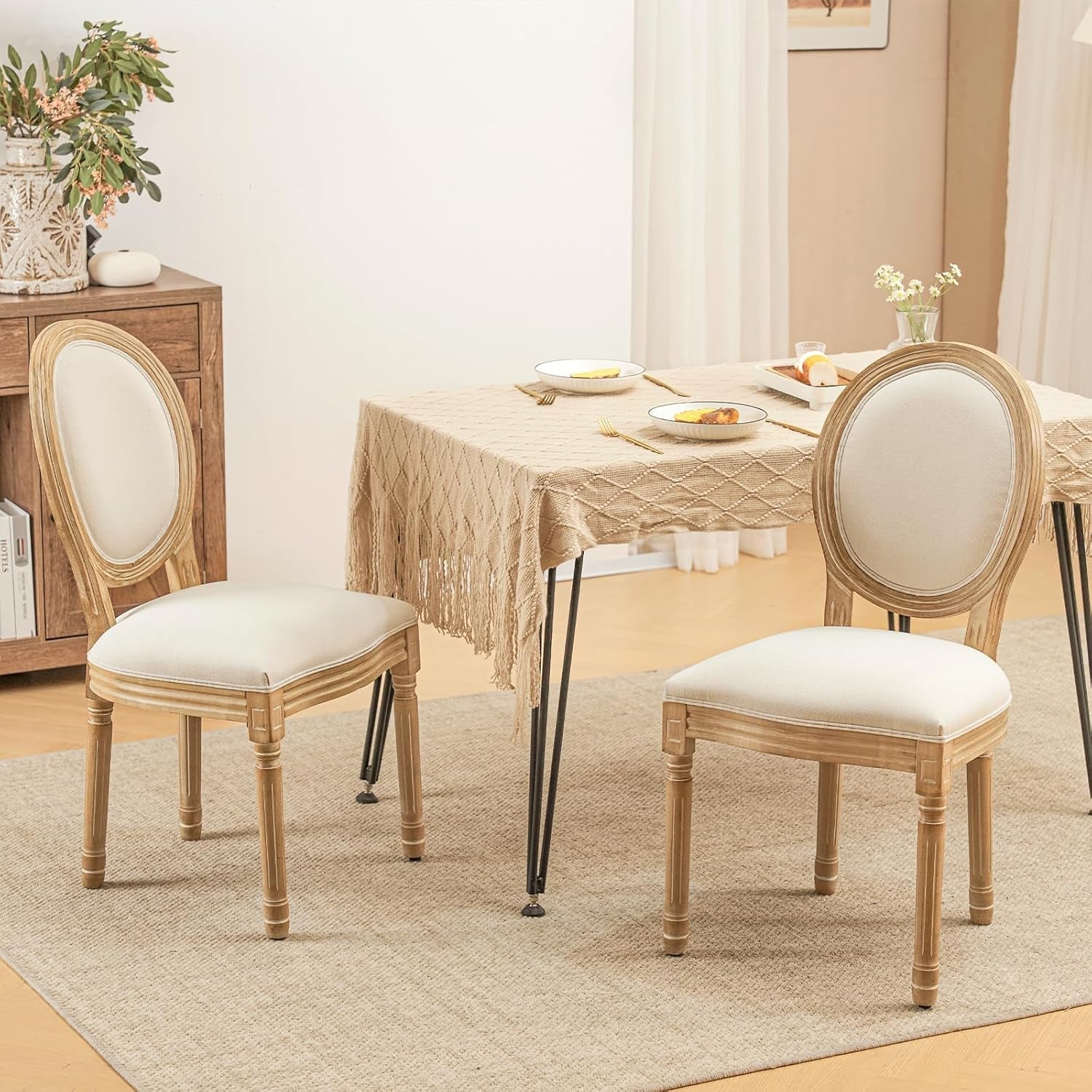 Beige Round Back Upholstered Dining Chairs Set Of 2