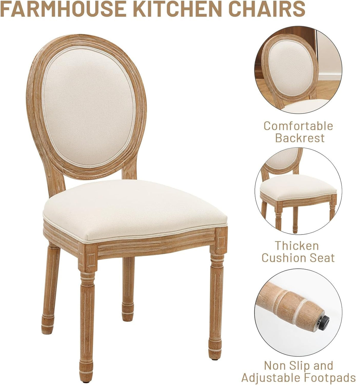 Beige Round Back Upholstered Dining Chairs Set Of 2