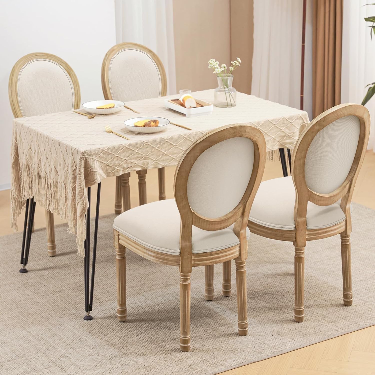 Beige Round Back Upholstered Dining Chairs Set Of 2