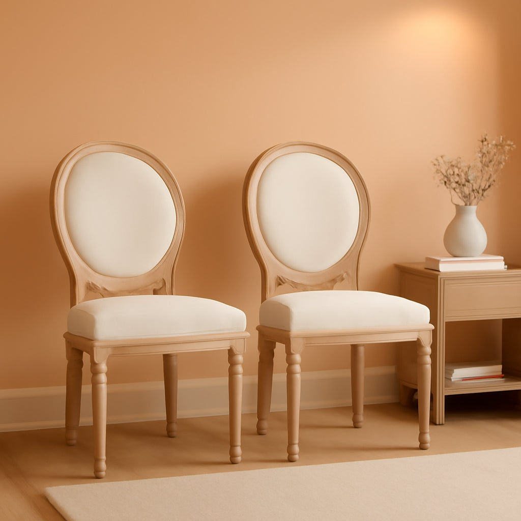 Beige Round Back Upholstered Dining Chairs Set Of 2