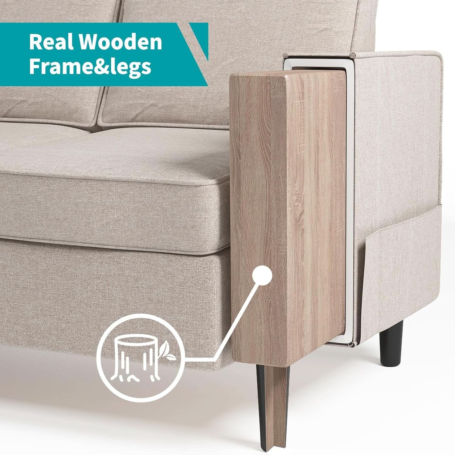 Beige Sectional Sofa Set With Movable Storage Ottoman
