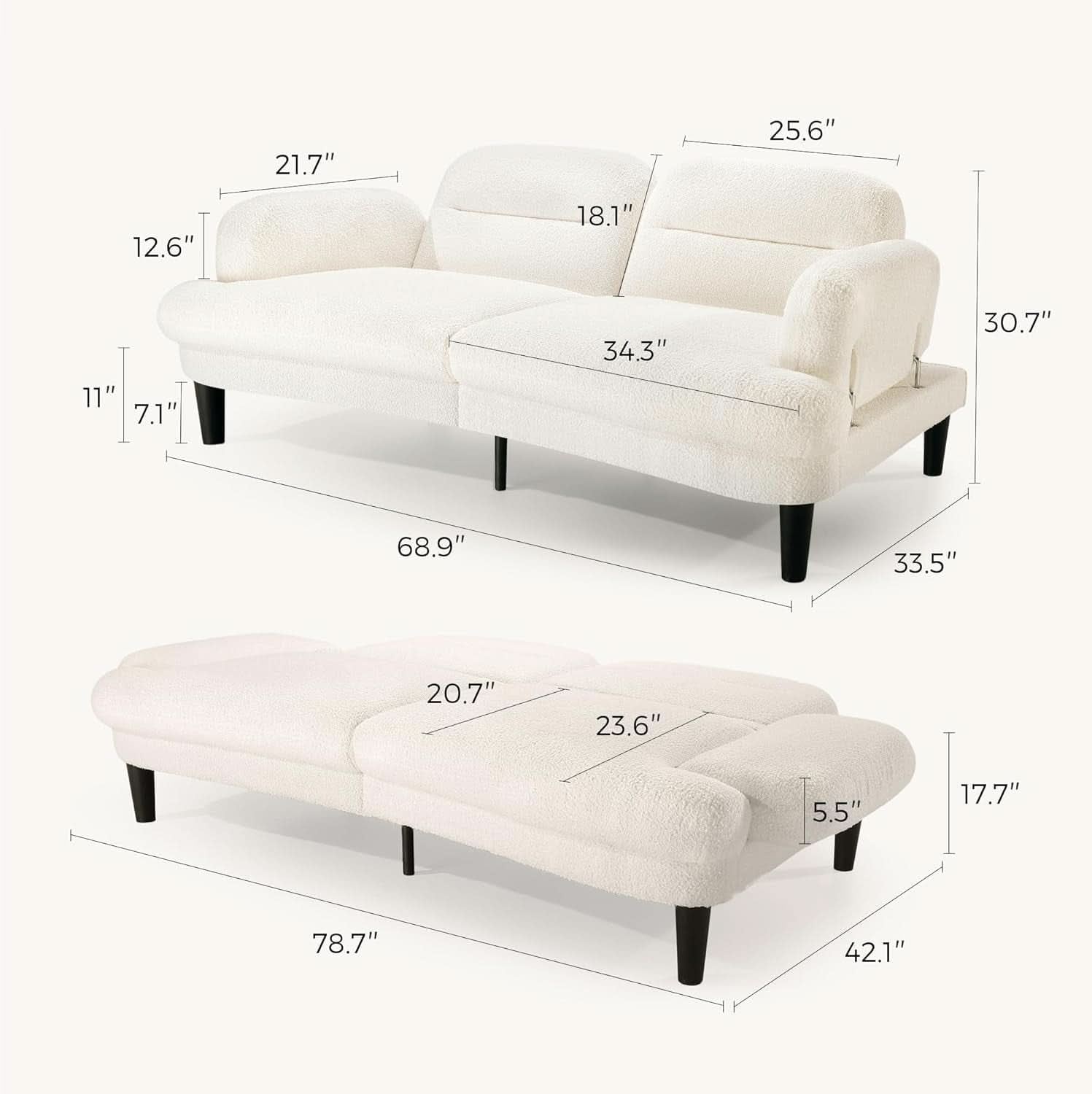 Beige Seventy Nine Inches Futon Sofa Bed Convertible