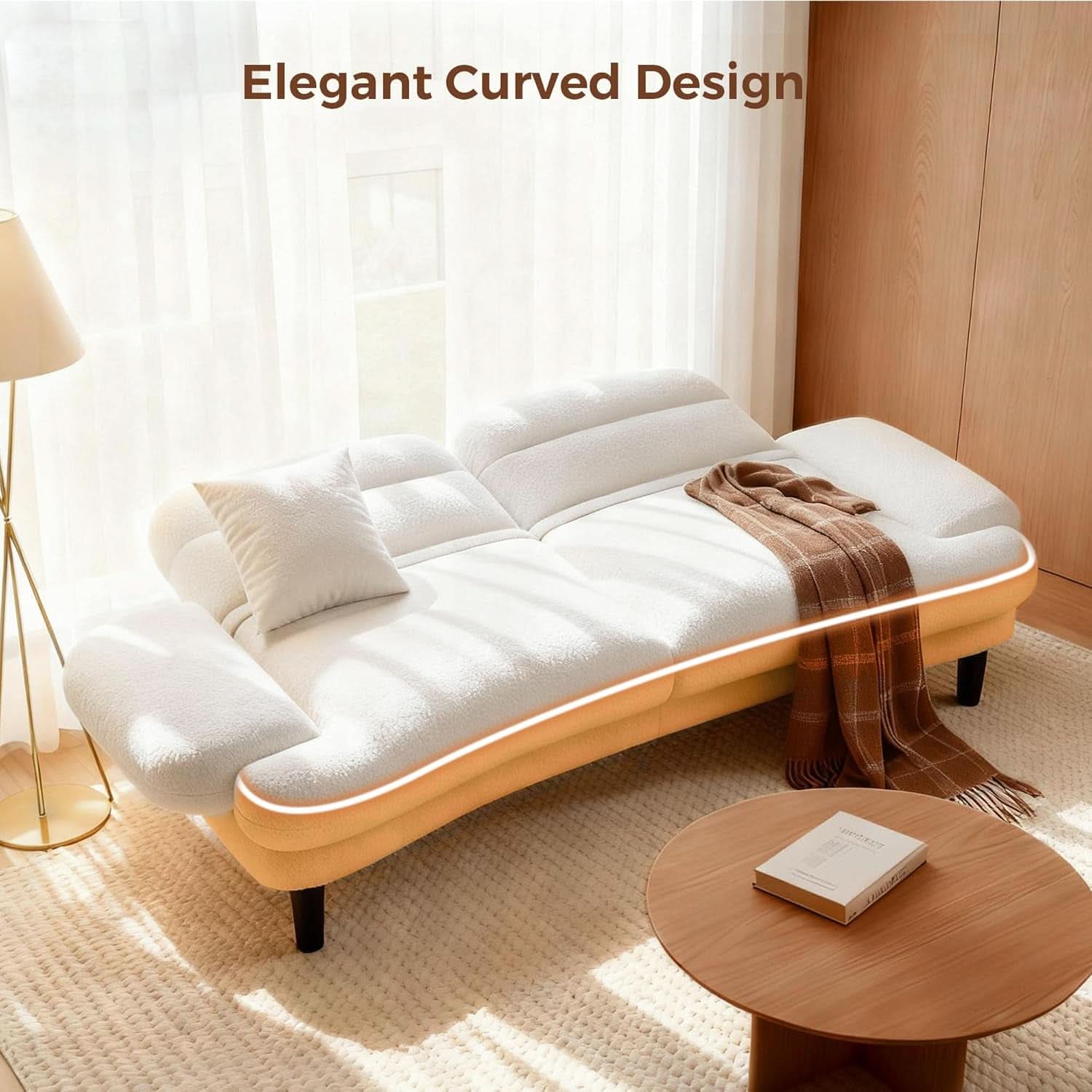 Beige Seventy Nine Inches Futon Sofa Bed Convertible